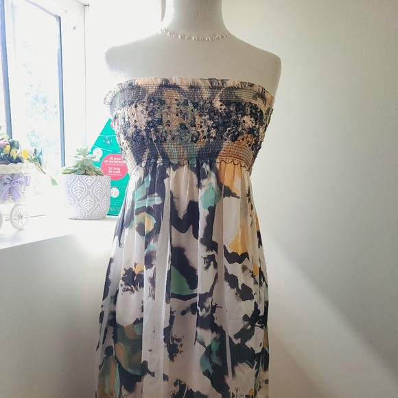 Summer print shirred frill trim tube dress / one Size - Picture 1 of 6